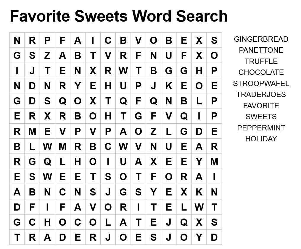 Favorite Sweets Word Search